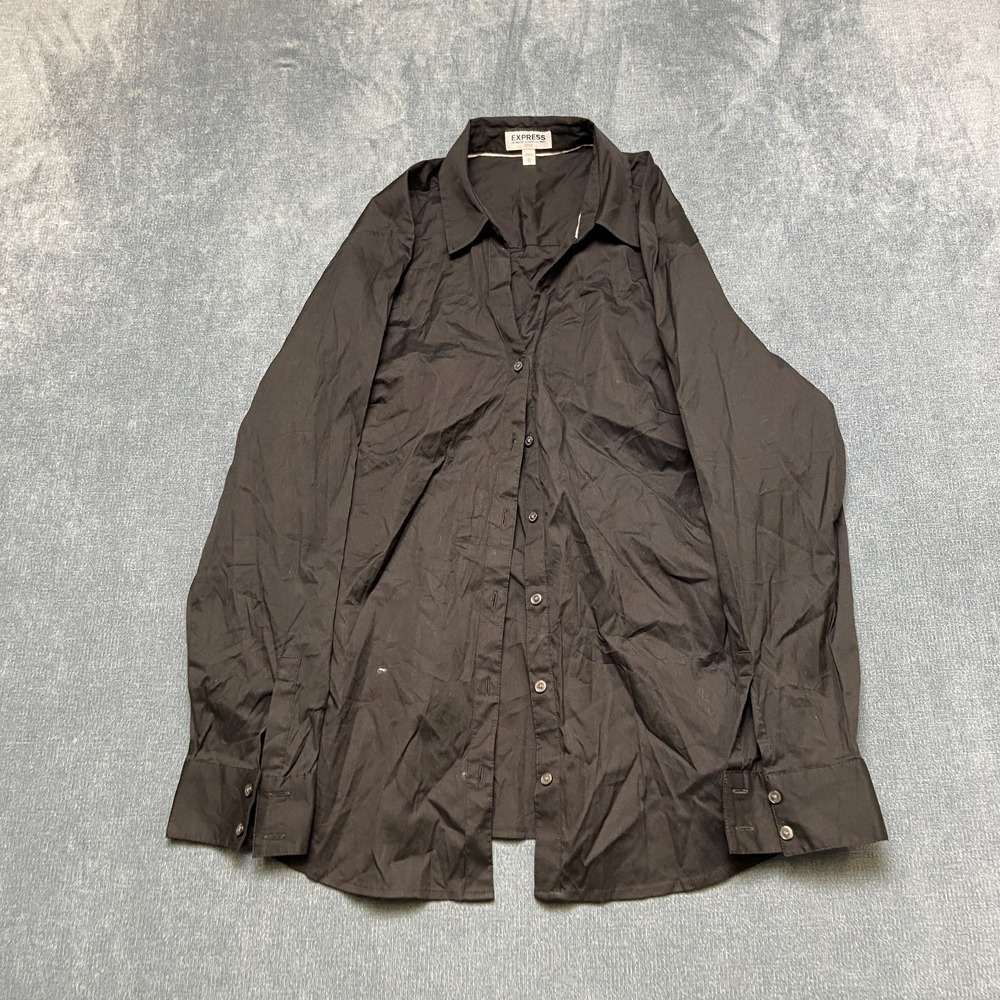 Express Ultimate Essential Shirt Womens XL Black Cotton Long Sleeve Button-Down